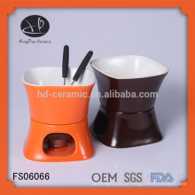 Hot vendendo chocolate cerâmico fondue conjunto, cerâmica fondue com garfos e vela